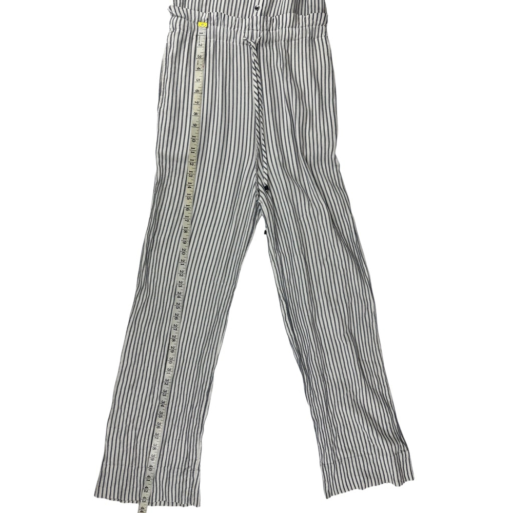 7 For All Mankind White Navy Pinstriped Paperbag Jumpsuit Women’s Sz Small - Picture 5 of 12